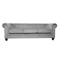 Torque India Marina Solid Wood 3 Seater Fabric Chesterfield Sofa for Living - Grey - TorqueIndia