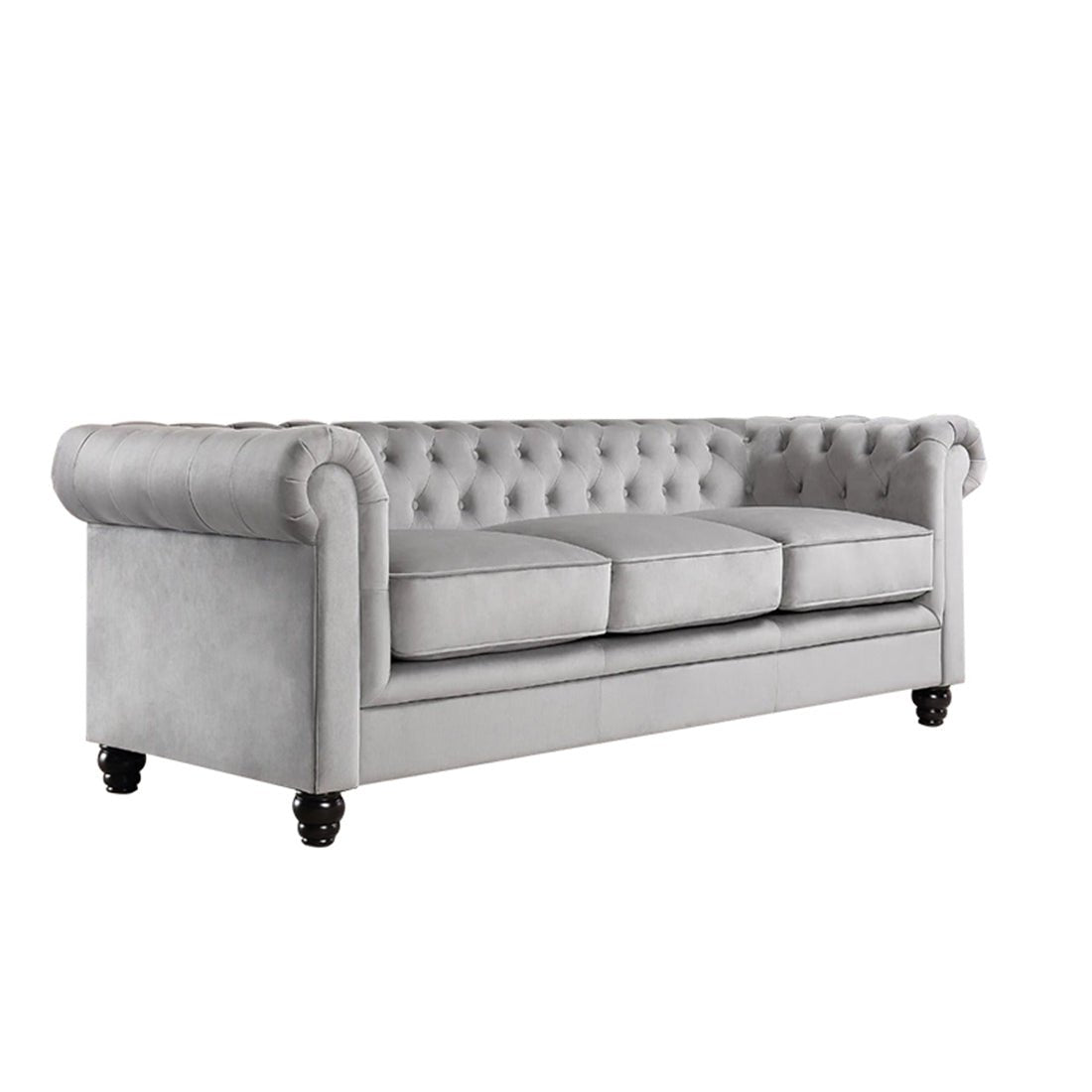 Torque India Marina Solid Wood 3 Seater Fabric Chesterfield Sofa for Living - Grey - Torque India