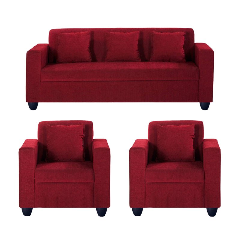 Torque India Ryan 5 Seater Fabric Sofa For Living Room ( 3+1+1, Red) - TorqueIndia