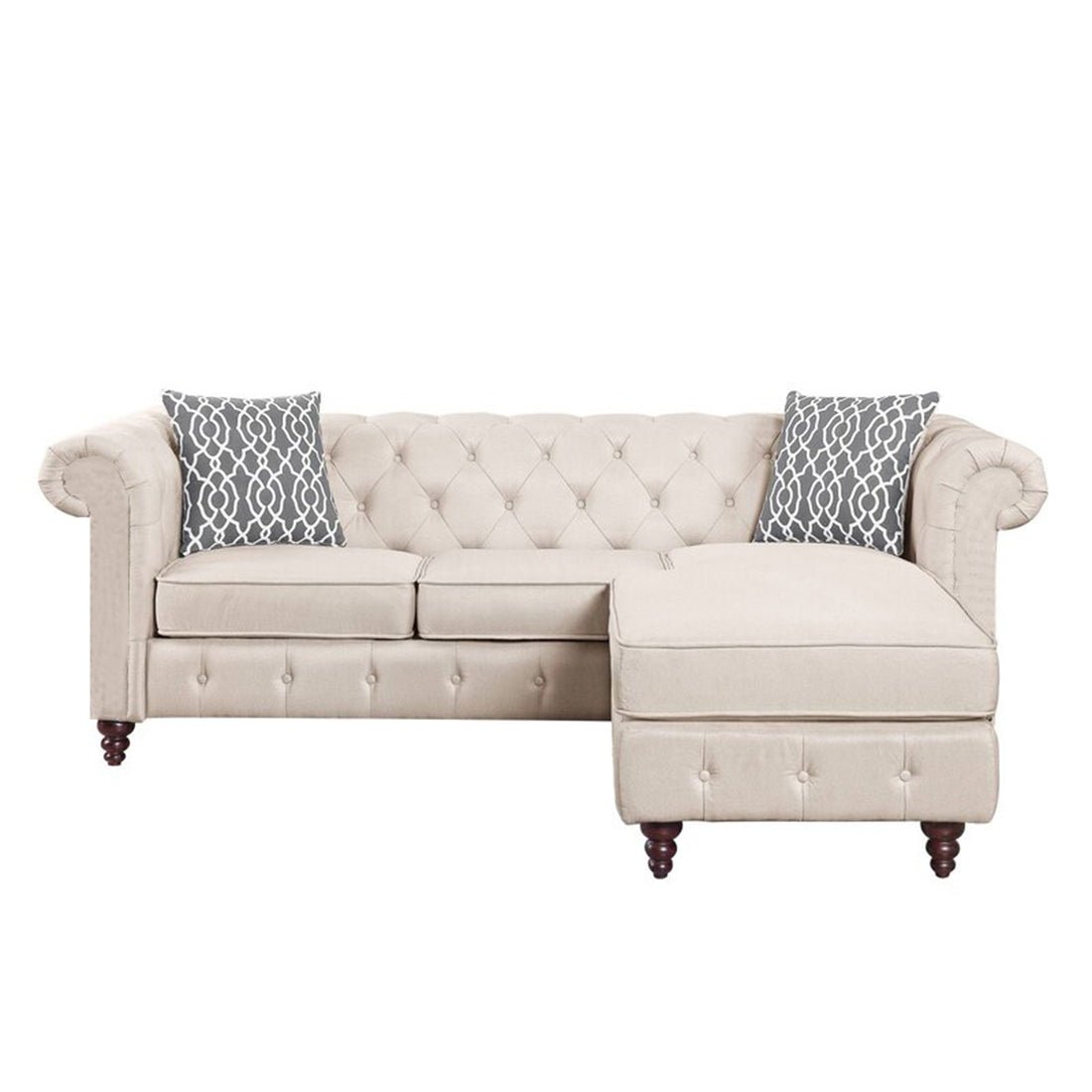 Torque India Sage Solid Wood 3 Seater Fabric Chesterfield Sofa With Ottoman - TorqueIndia