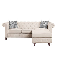 Torque India Sage Solid Wood 3 Seater Fabric Chesterfield Sofa With Ottoman - TorqueIndia