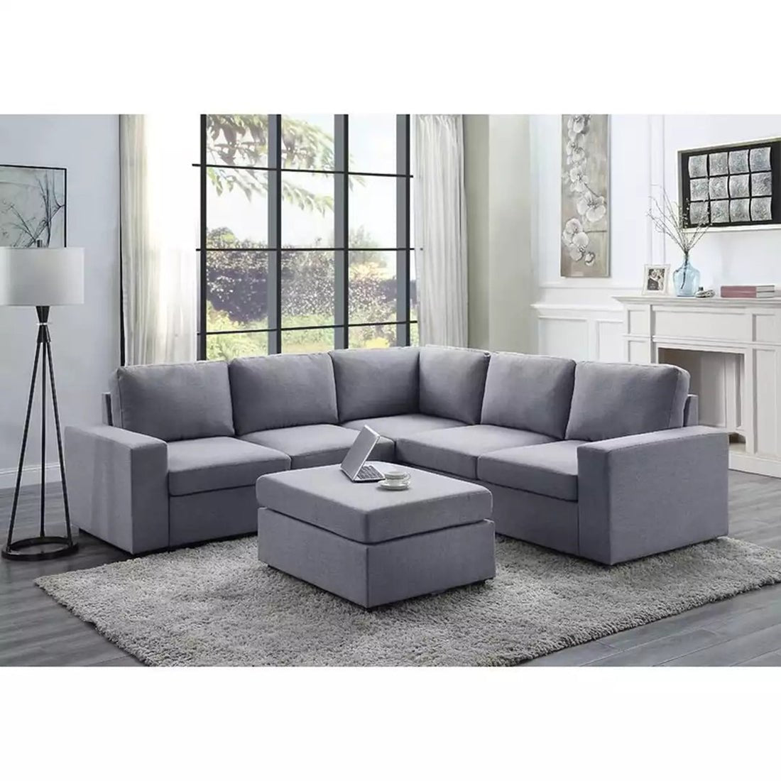 Torque India Sweden 6 Seater Sofa for Living Room (Grey) - Torque India