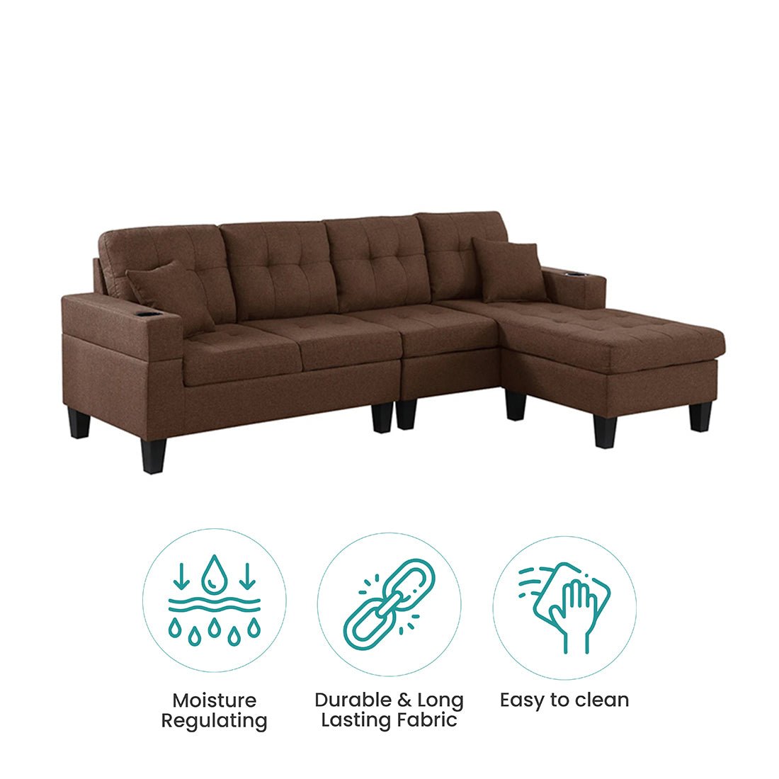 Torque - Madelyn 6 Seater Interchangeable L Shape Fabric Sofa For Living Room | Bedroom | Office - Torque India
